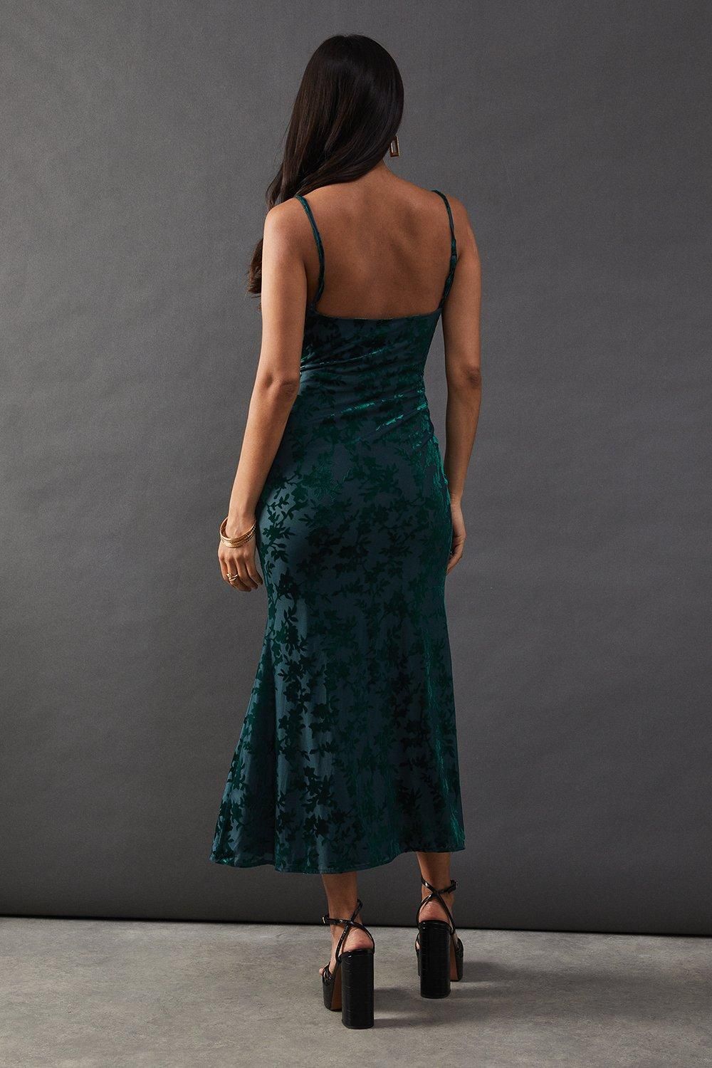 Warehouse Burnout Cami Strappy Slip Dress Teal image 3