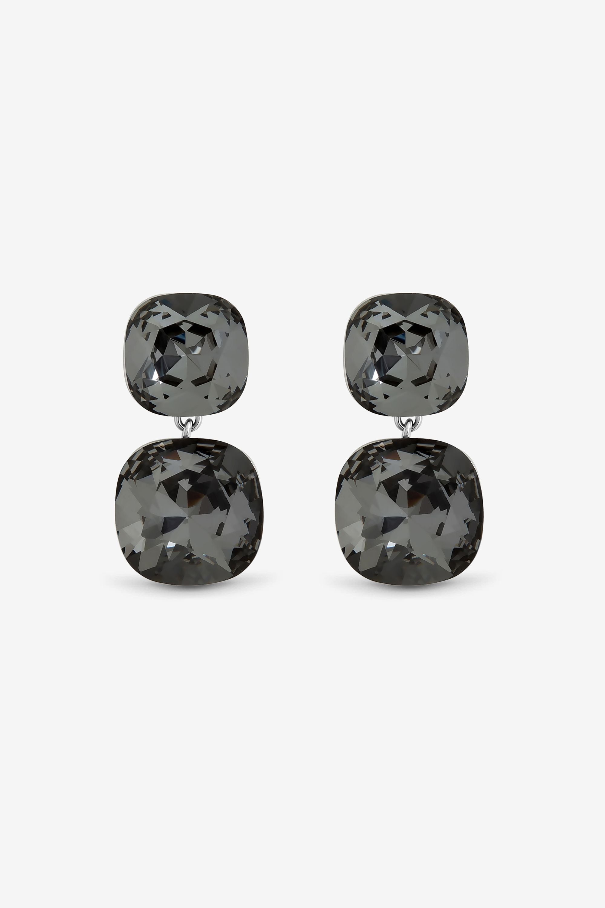Jon Richard Rhodium Plated and Black Diamond Drop Earrings image 1