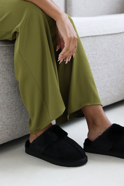 Where's That From 'Xandra' Suede Mule Slippers With Cosy Faux Fur Trim