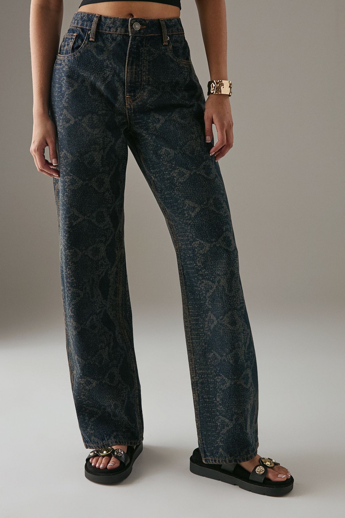 Warehouse Snake Print Straight Leg Jean Vintage Wash image 1