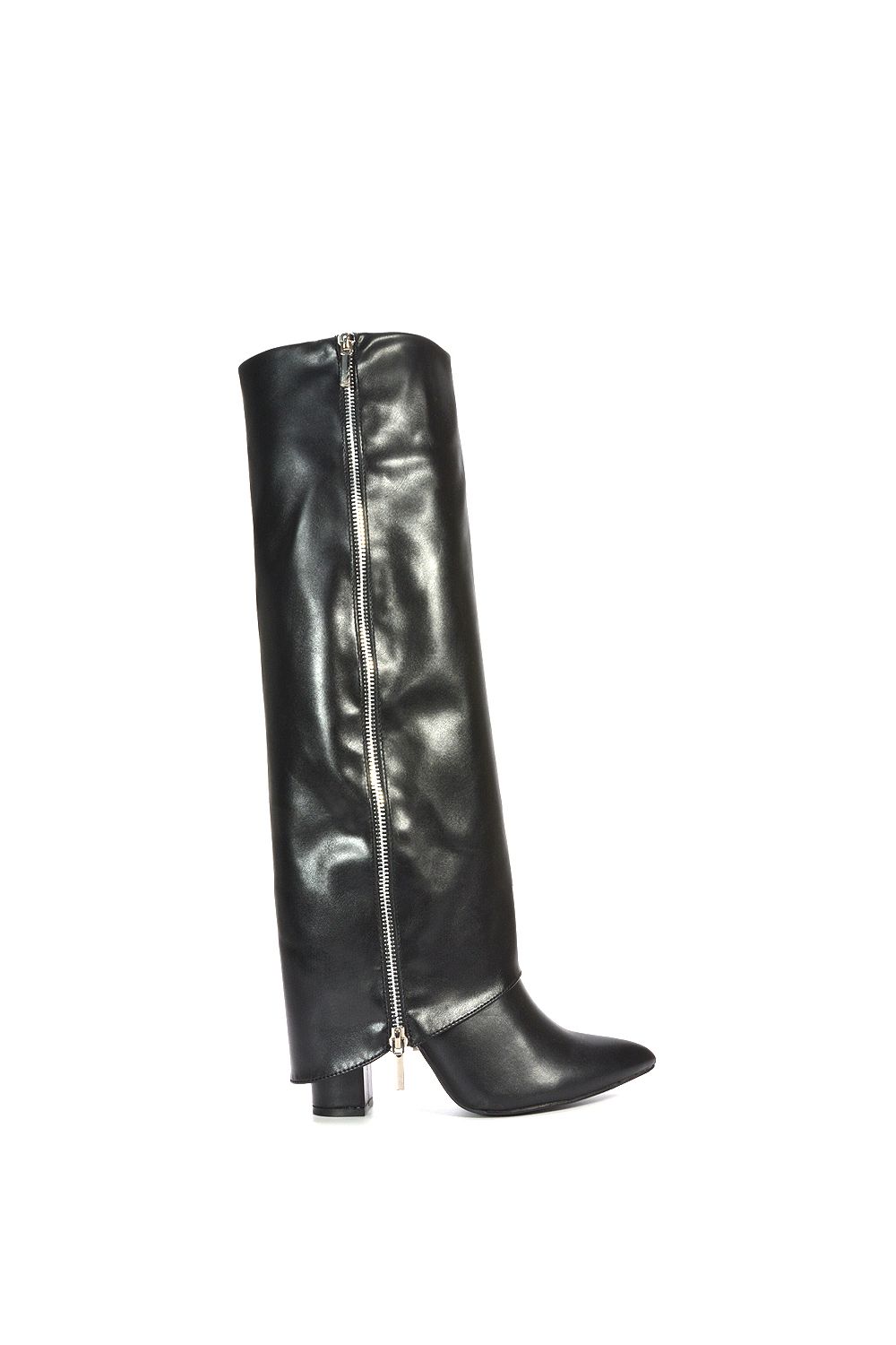 XY London 'Allie' Knee High Fold Over Pointed Toe Boots With Zip Detail image 1