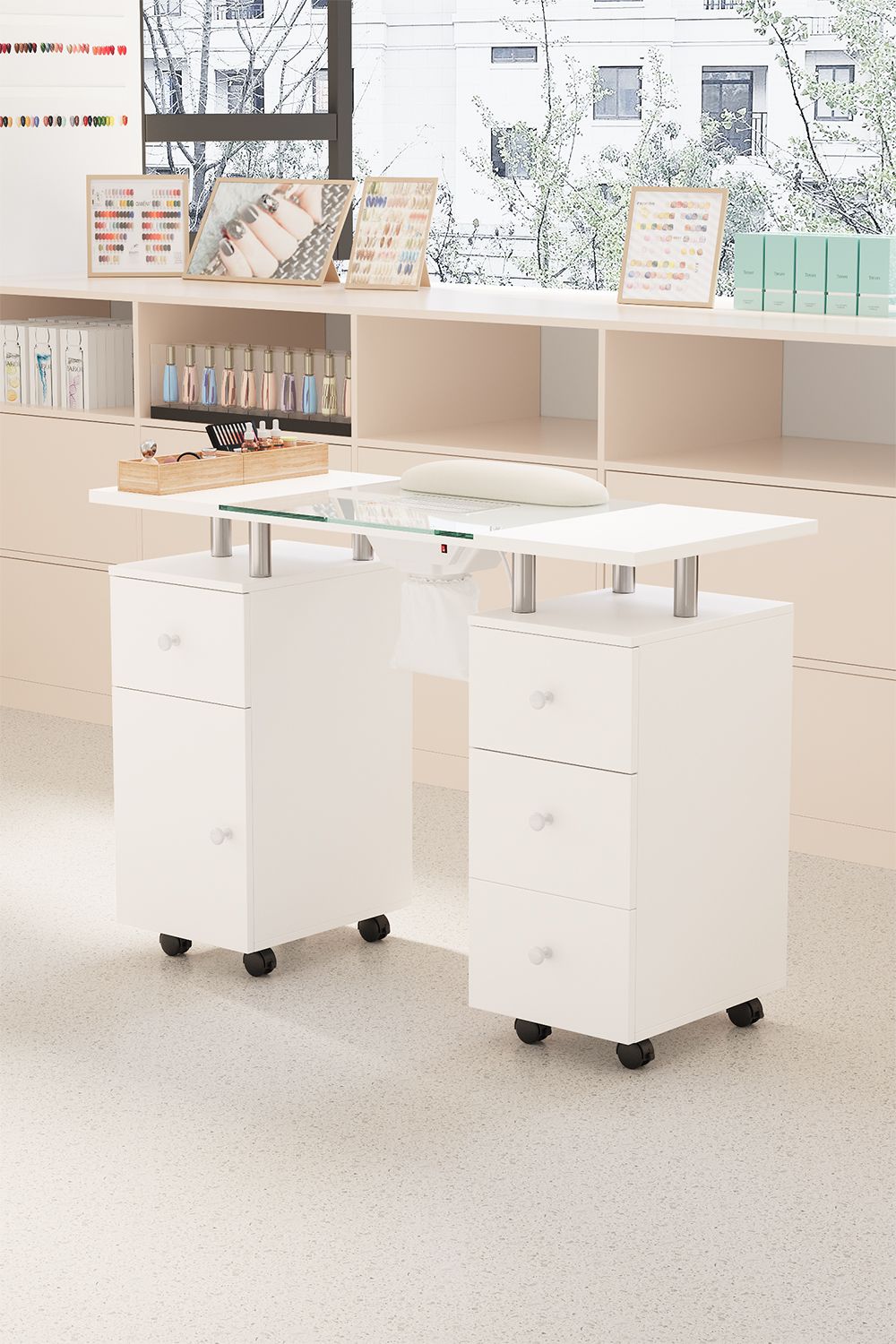 SHEONLY Professional Mobile Manicure Table with Built-in Dust Collector and Drawers image 4