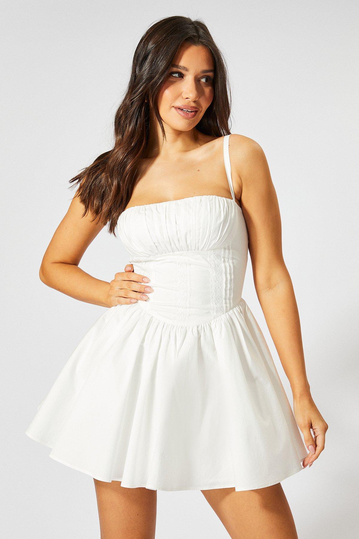 MissPap Milkmaid Lace Trim Mini Dress White image 3