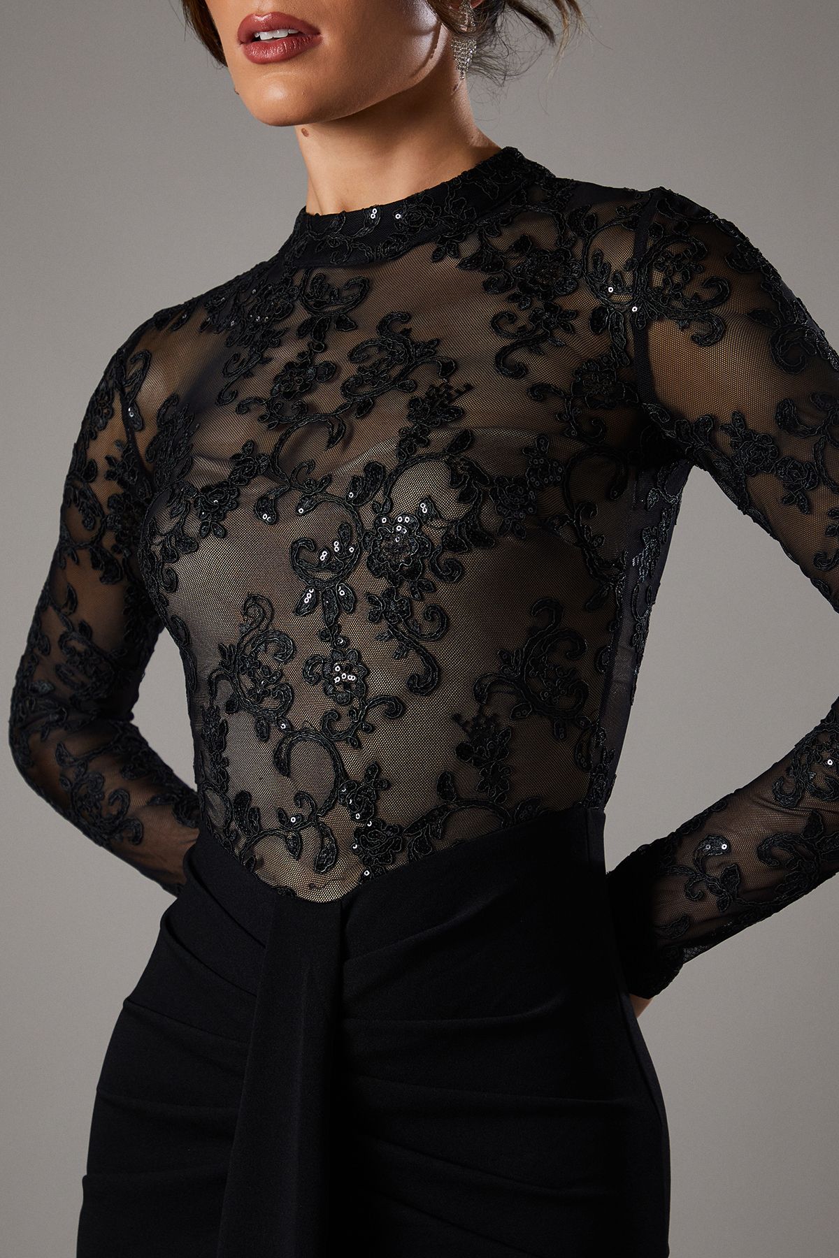 Coast Lace Maxi Dress With Lace Mix Black image 3