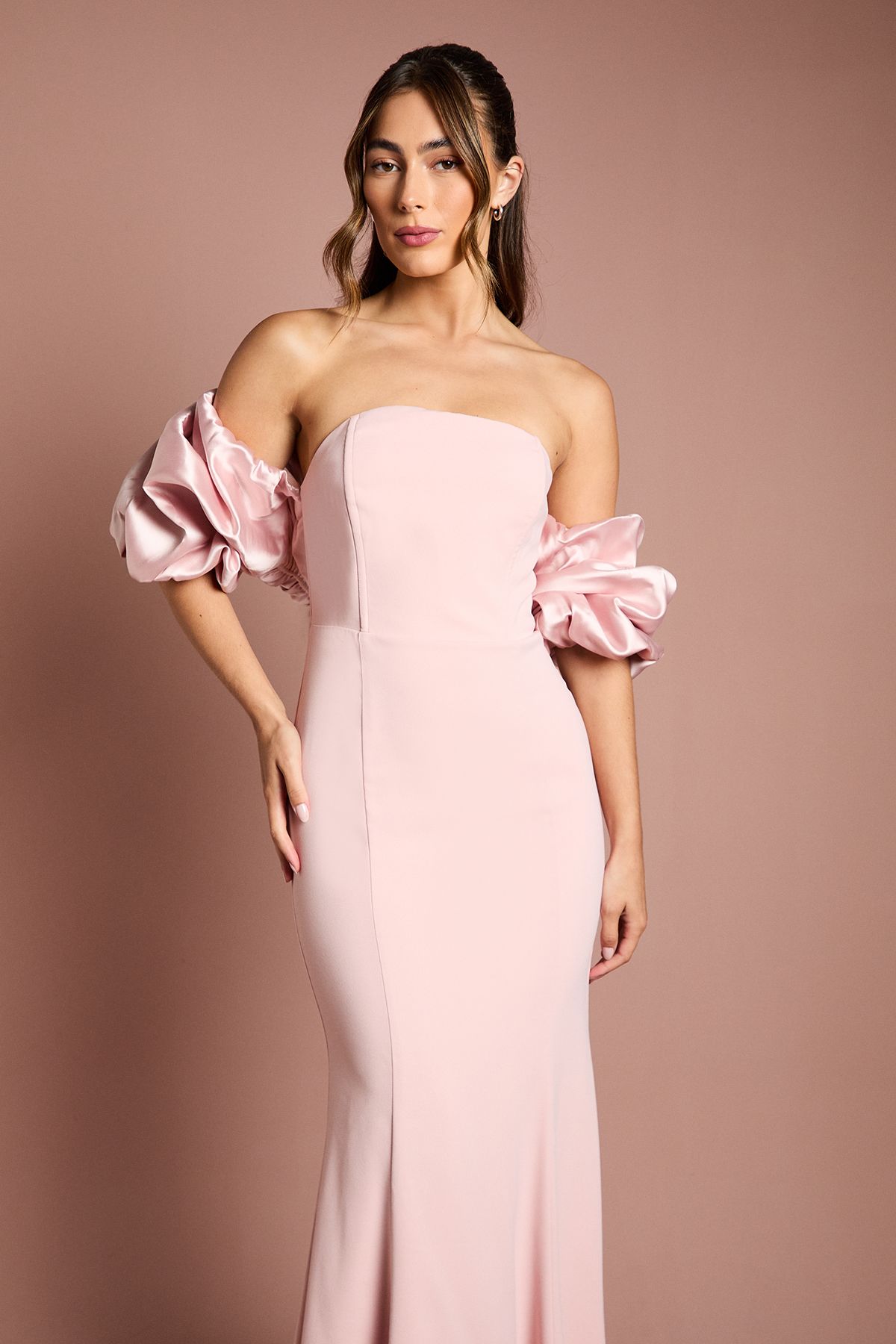 Coast Puff Sleeve Bardot Fishtail Maxi Dress Pink image 2