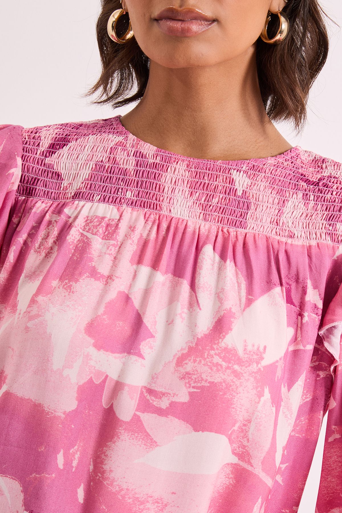 Dorothy Perkins Pink Floral Shirred Yoke Frill Detail Top Pink image 5