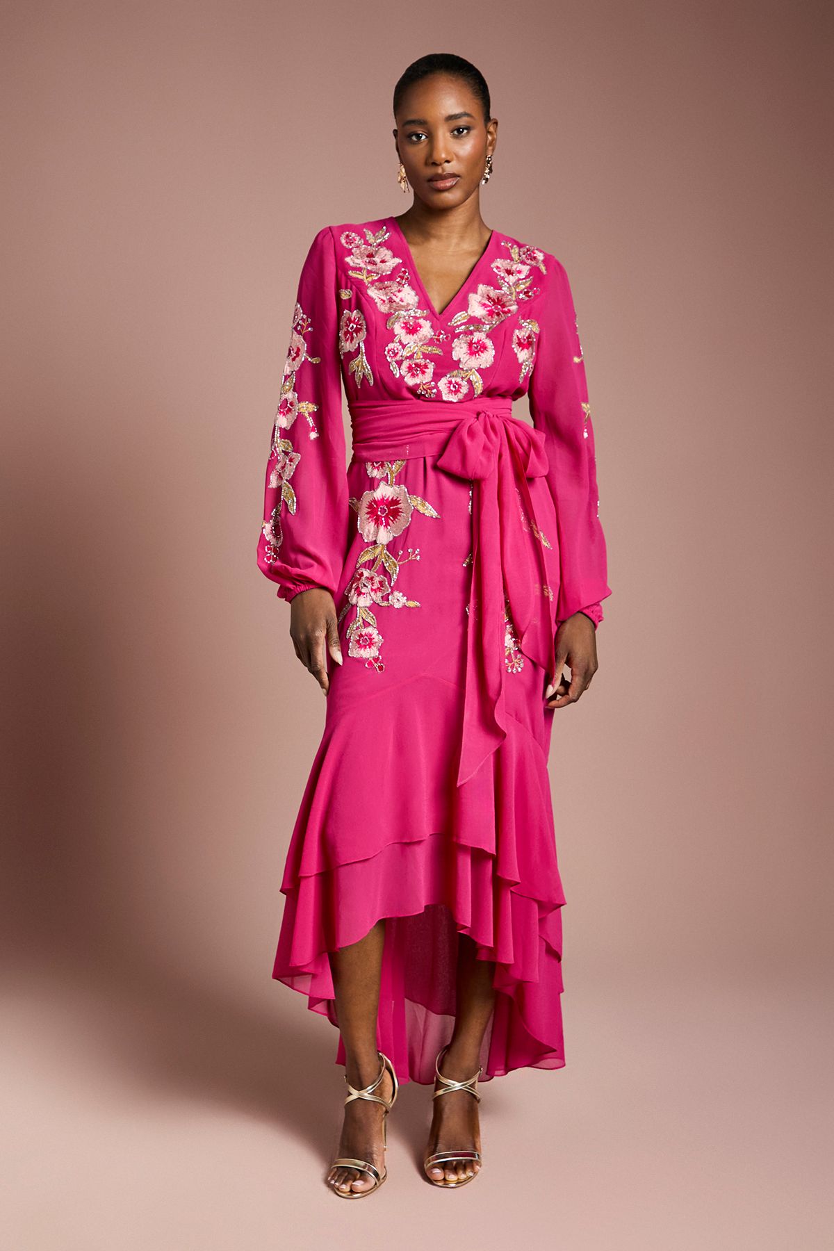 Coast Sequin Embellished And Embroidered High Low Maxi Dress Raspberry