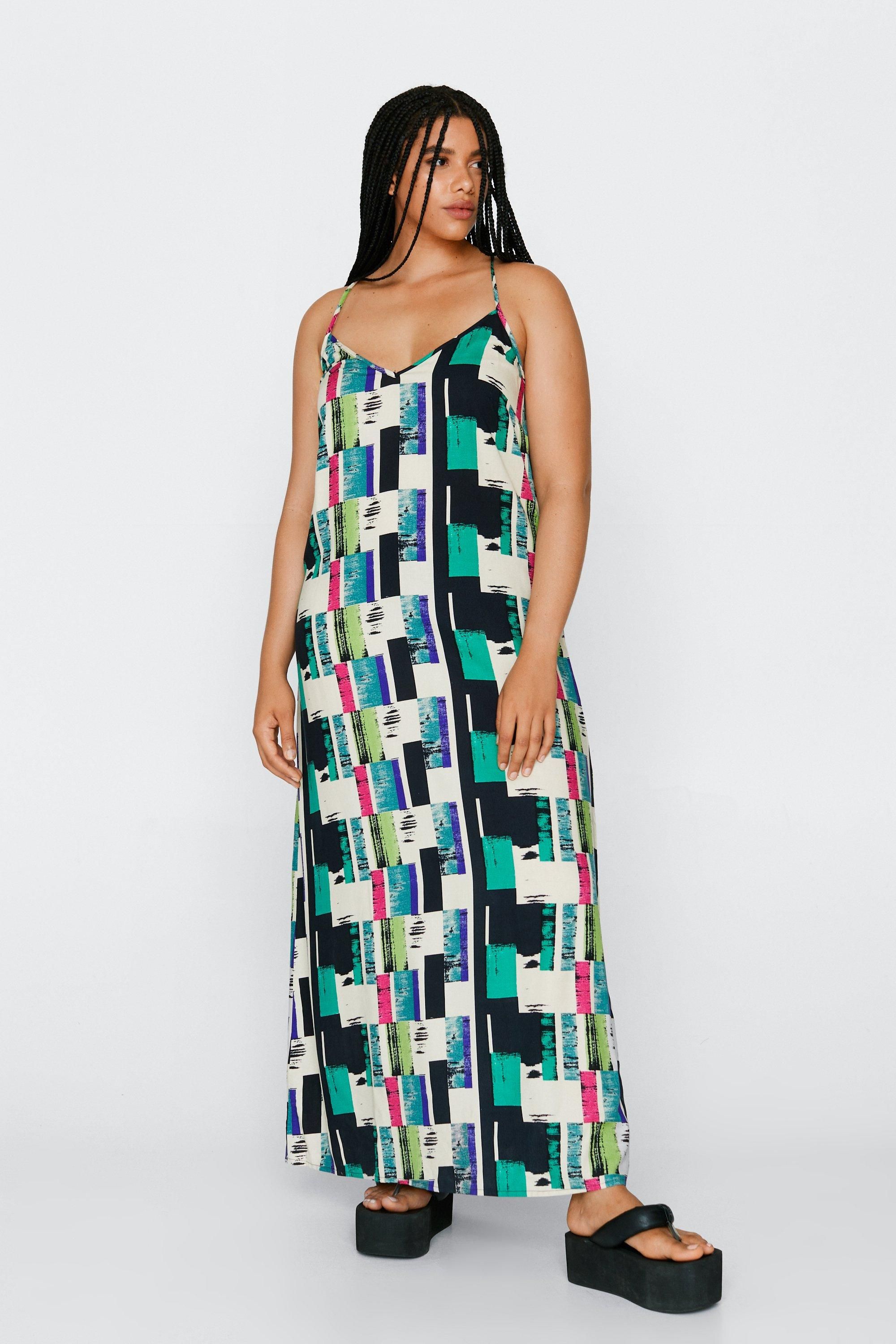 NastyGal Plus Size Tile Print Trapeze Maxi Dress Black