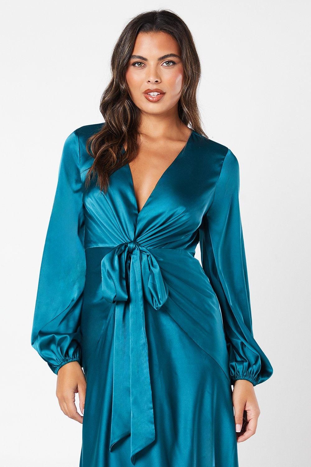 Coast Satin Twist Front Midi Dress Teal image 4