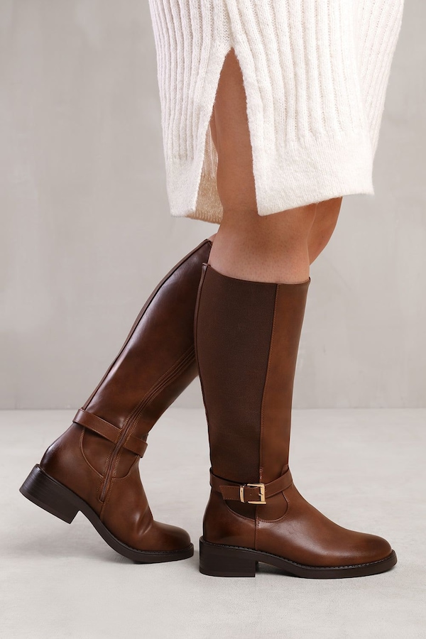 Where's That From 'Bode' Stretch Wide Calf Knee High Boots With Buckle Detail