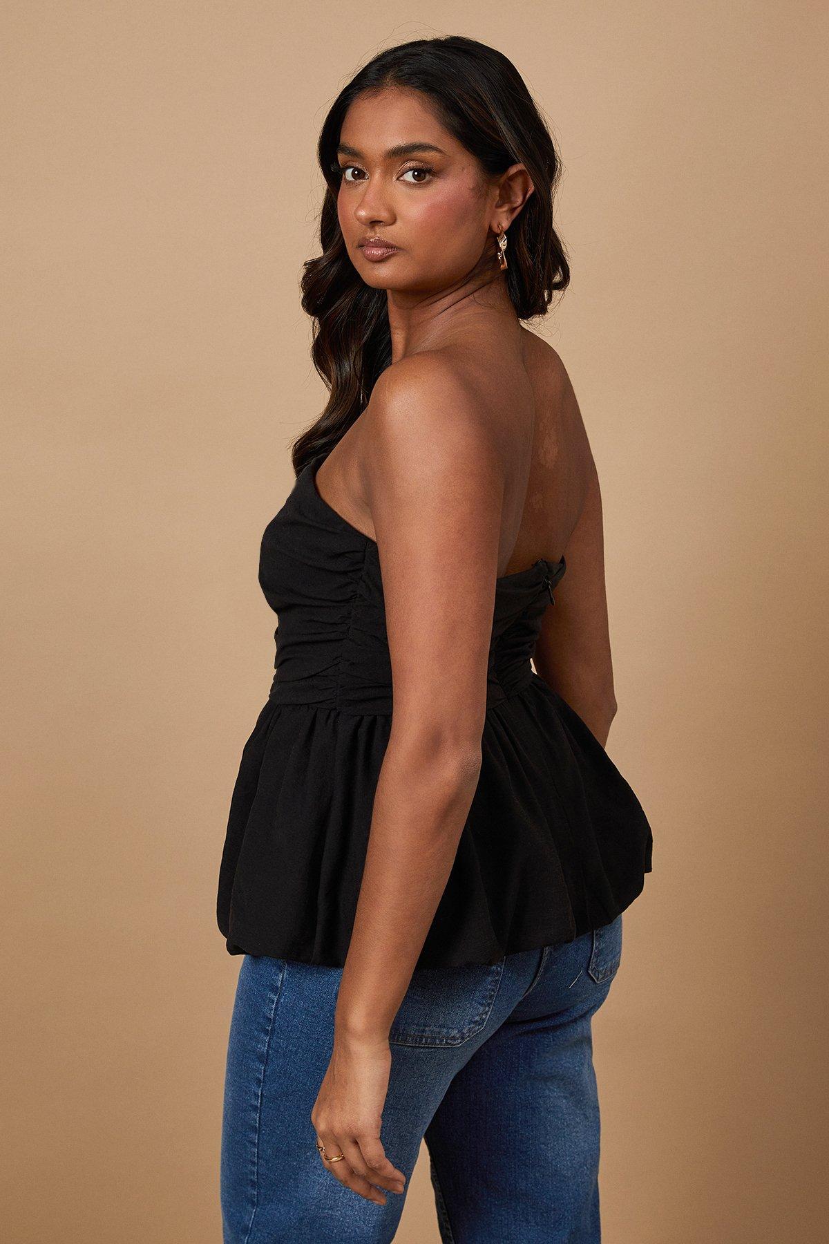 Oasis Strapless Gathered Peplum Top Black image 3
