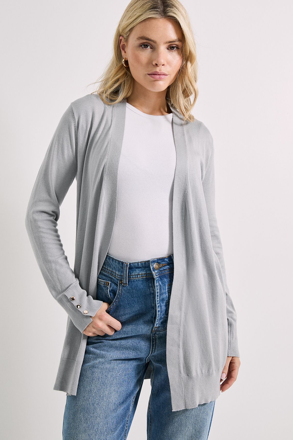 Dorothy Perkins Grey Longline Button Cuff Cardigan Grey image 2