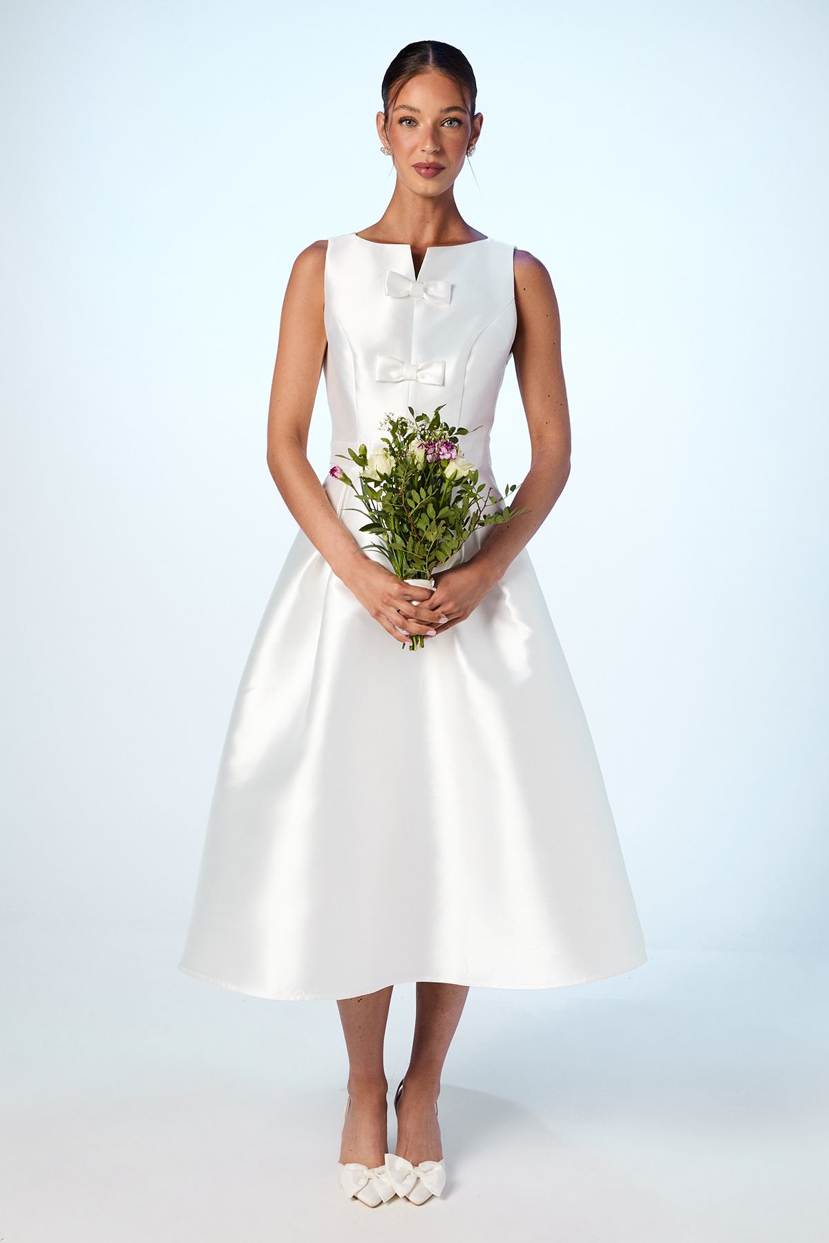 Coast Bow Detail Full Skirt Midi Dress Ivory