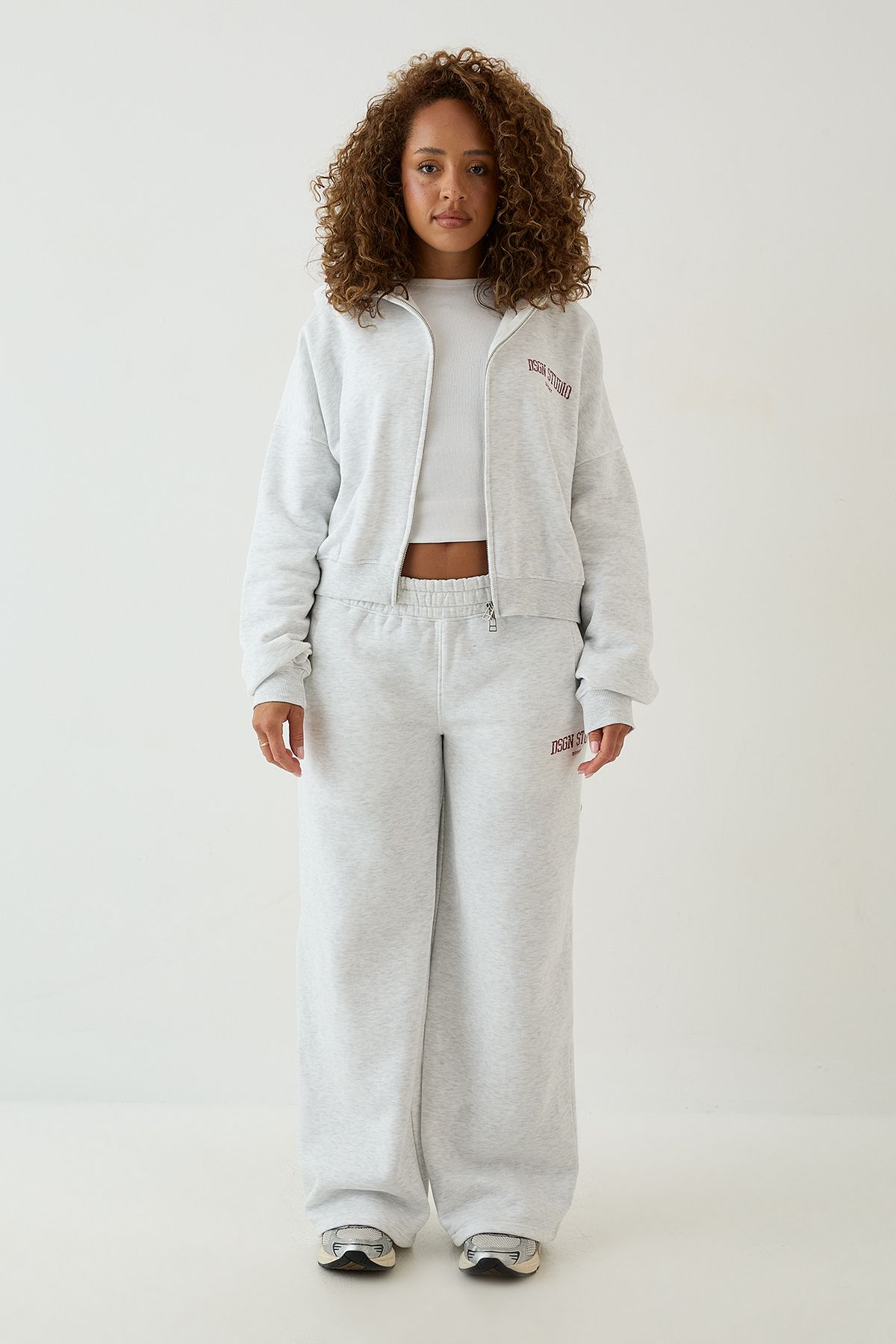 DSGN Studio DSGN Studio Collegiate Printed Zip Through Boxy Hoodie Ash Grey image 5