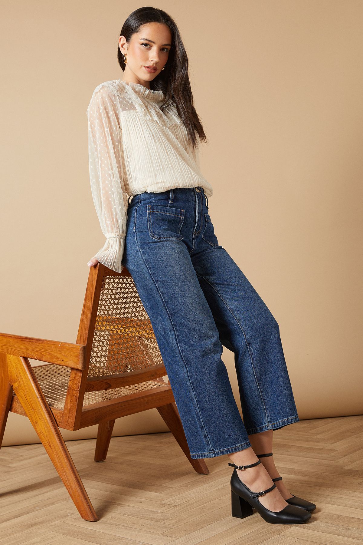 Oasis Lysiana Faux Leather Mary Jane High Block Heeled Shoes Black image 1