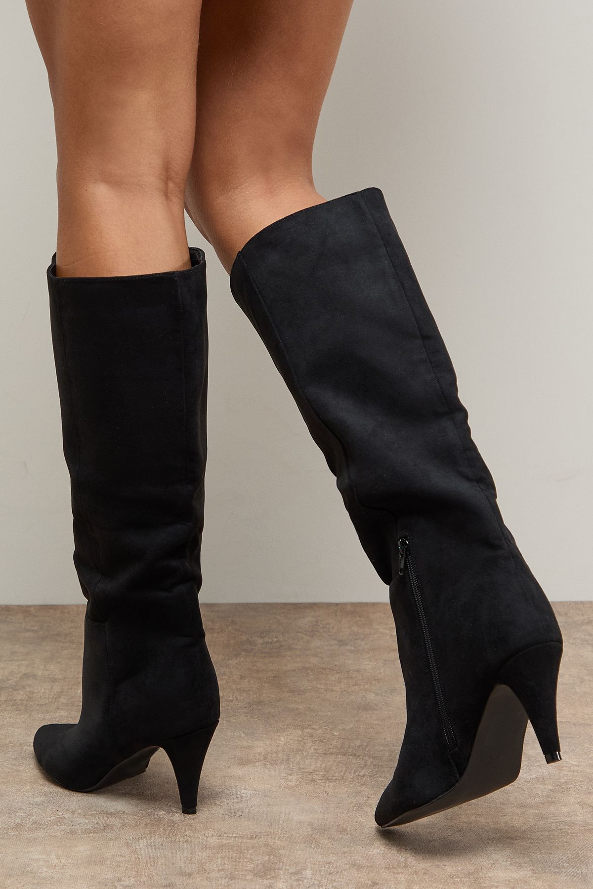 Oasis Kyrene Faux Leather Platform Gaucho High Block Heel Knee Boots Black image 4