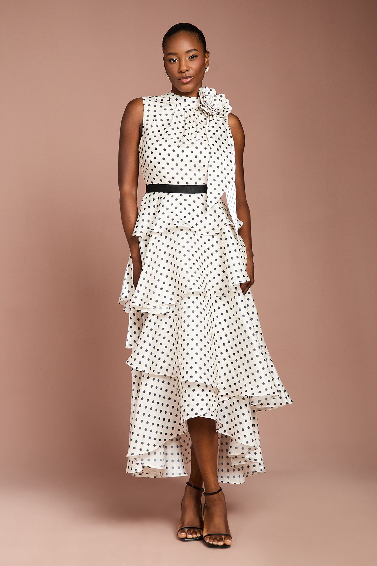Coast Polka Dot Tiered Organza Midi Dress Mono