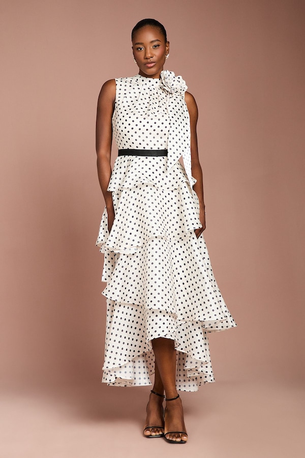 Coast Polka Dot Tiered Organza Midi Dress Mono