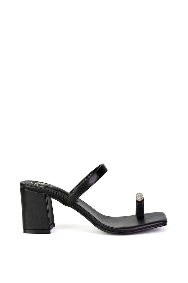 XY London 'Daiquiri' Double Strap Square Toe Ring Block Heel Sandals