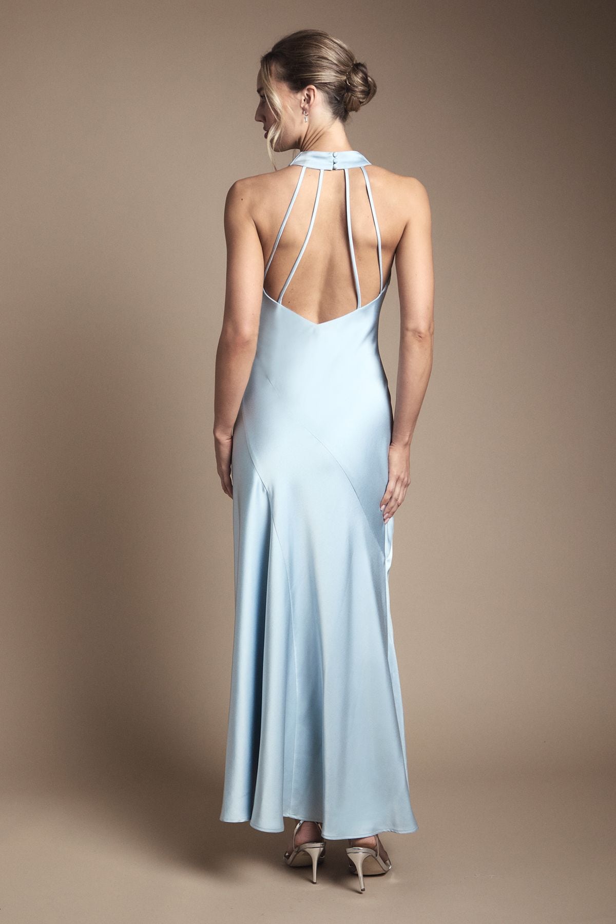 Oasis Oasis by Coast Cowl Halterneck Satin Maxi Bridesmaid Dress Light Blue image 3