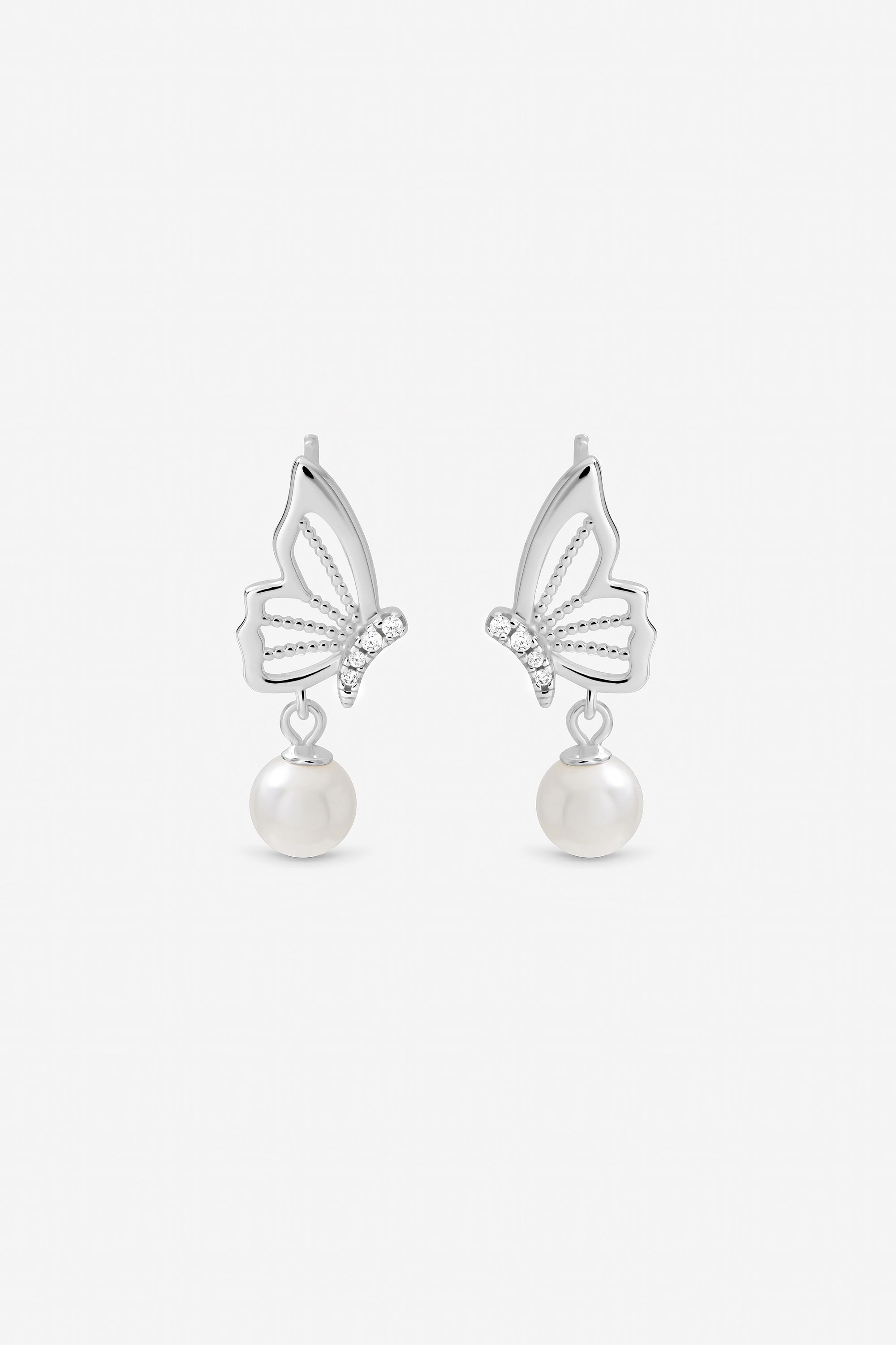 Inicio Sterling Silver Plated Polished Butterfly Pearl Drop Earrings
