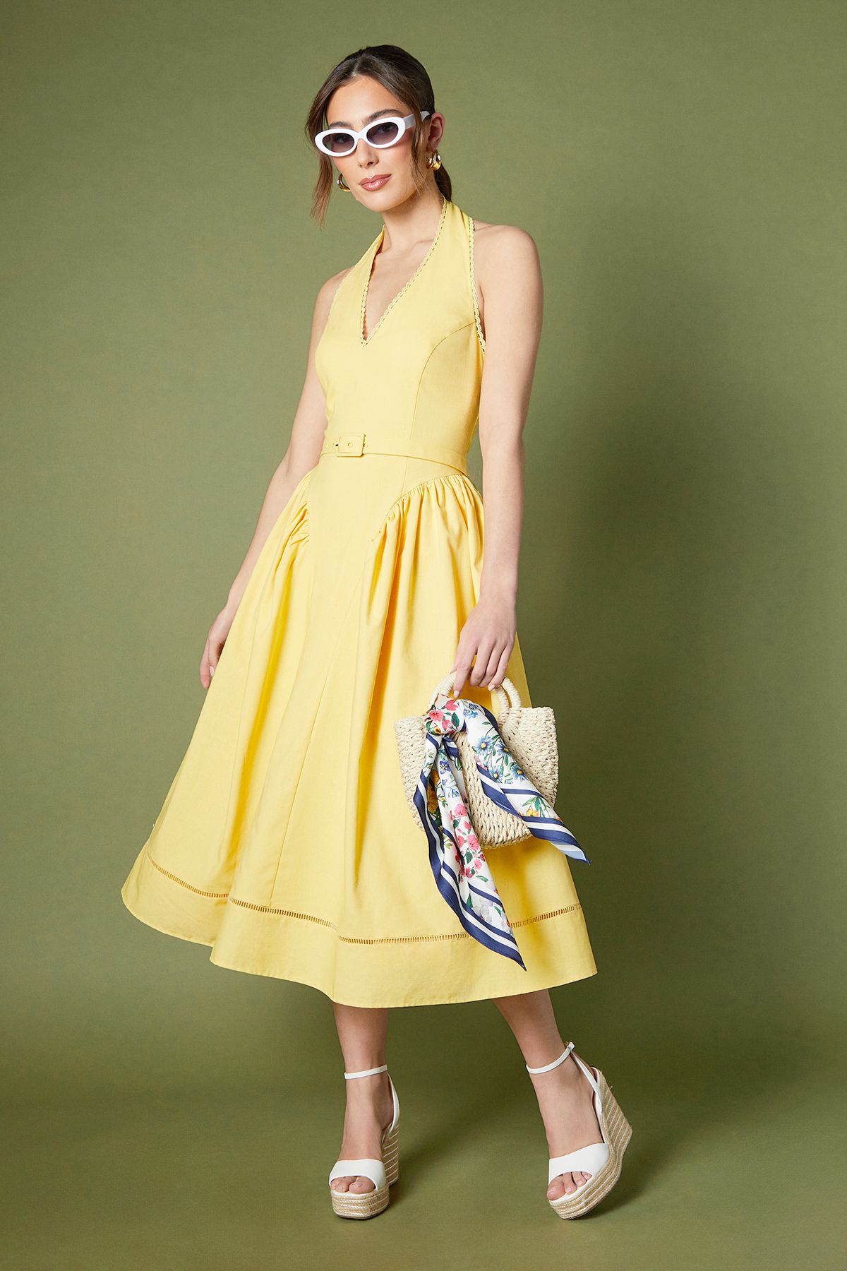 Coast Halter Drop Waist Belted Midi Dress Yellow image 2