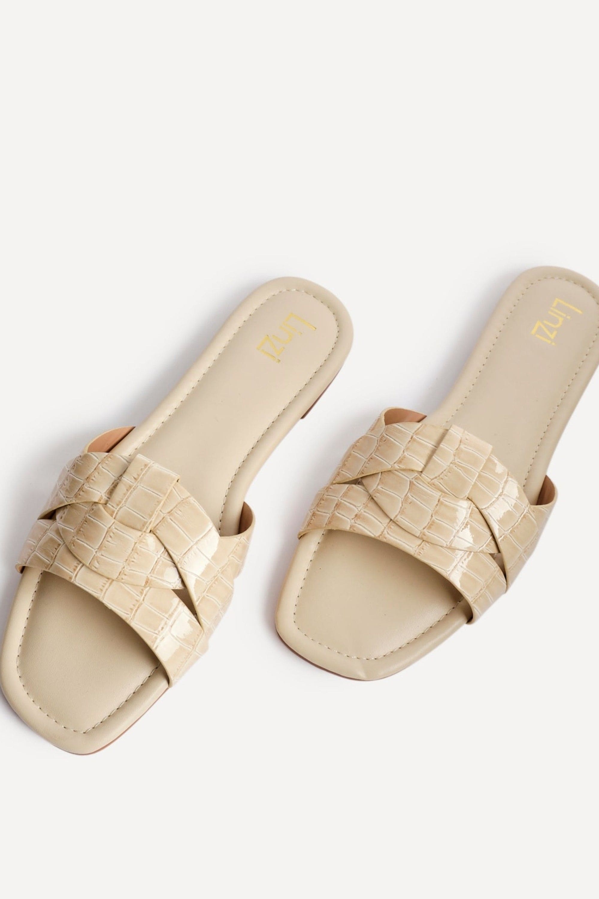 Linzi Fletcher Nude Croc Slider Sandals image 4