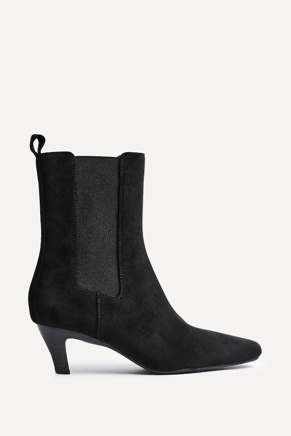 Linzi Ritual Black Faux Suede Kitten Heel Chelsea Boot