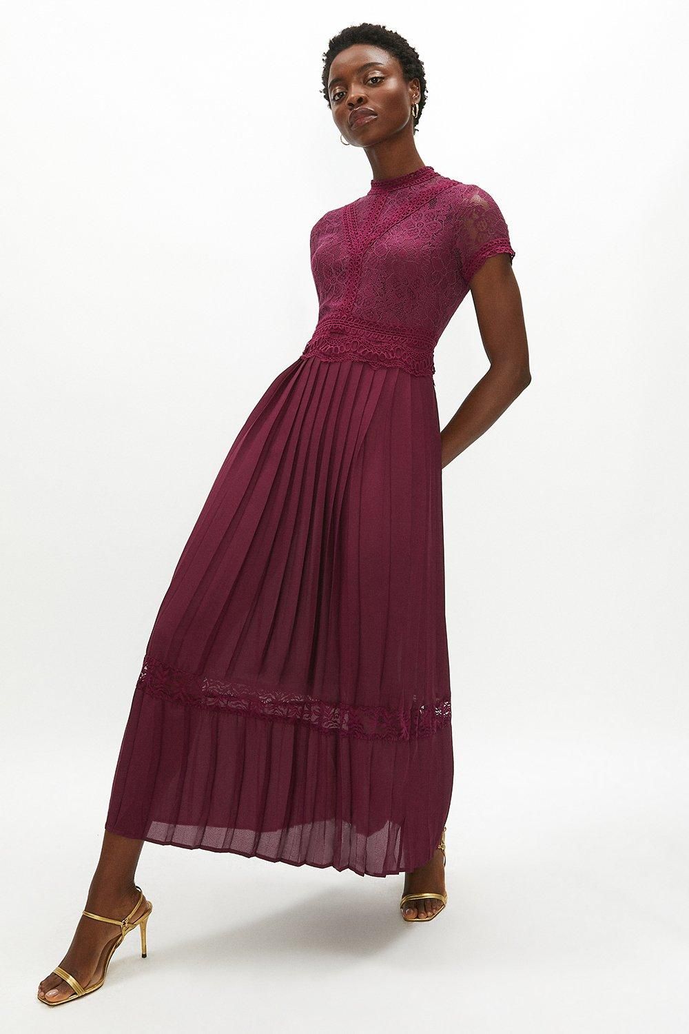 Coast Lace Bodice Pleat Skirt Maxi Dress Aubergine