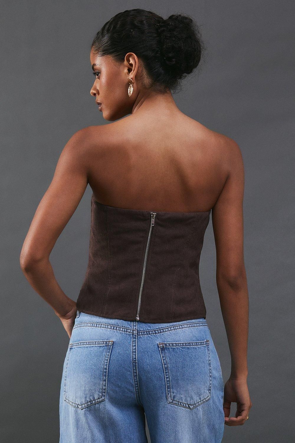 Warehouse Cord Bustier Top Chocolate image 3