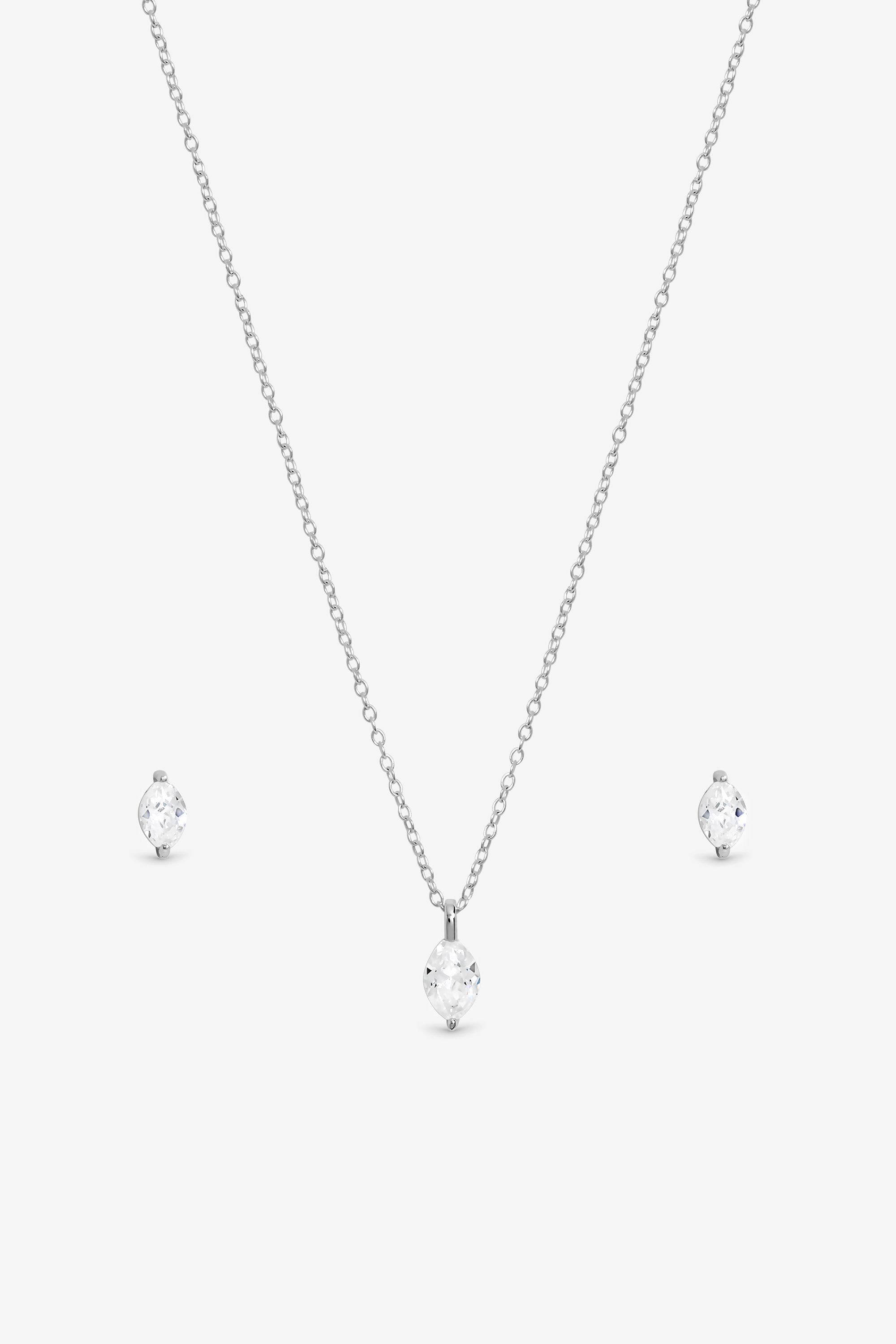 Simply Silver Sterling Silver 925 Cubic Zirconia Marquise Set image 2