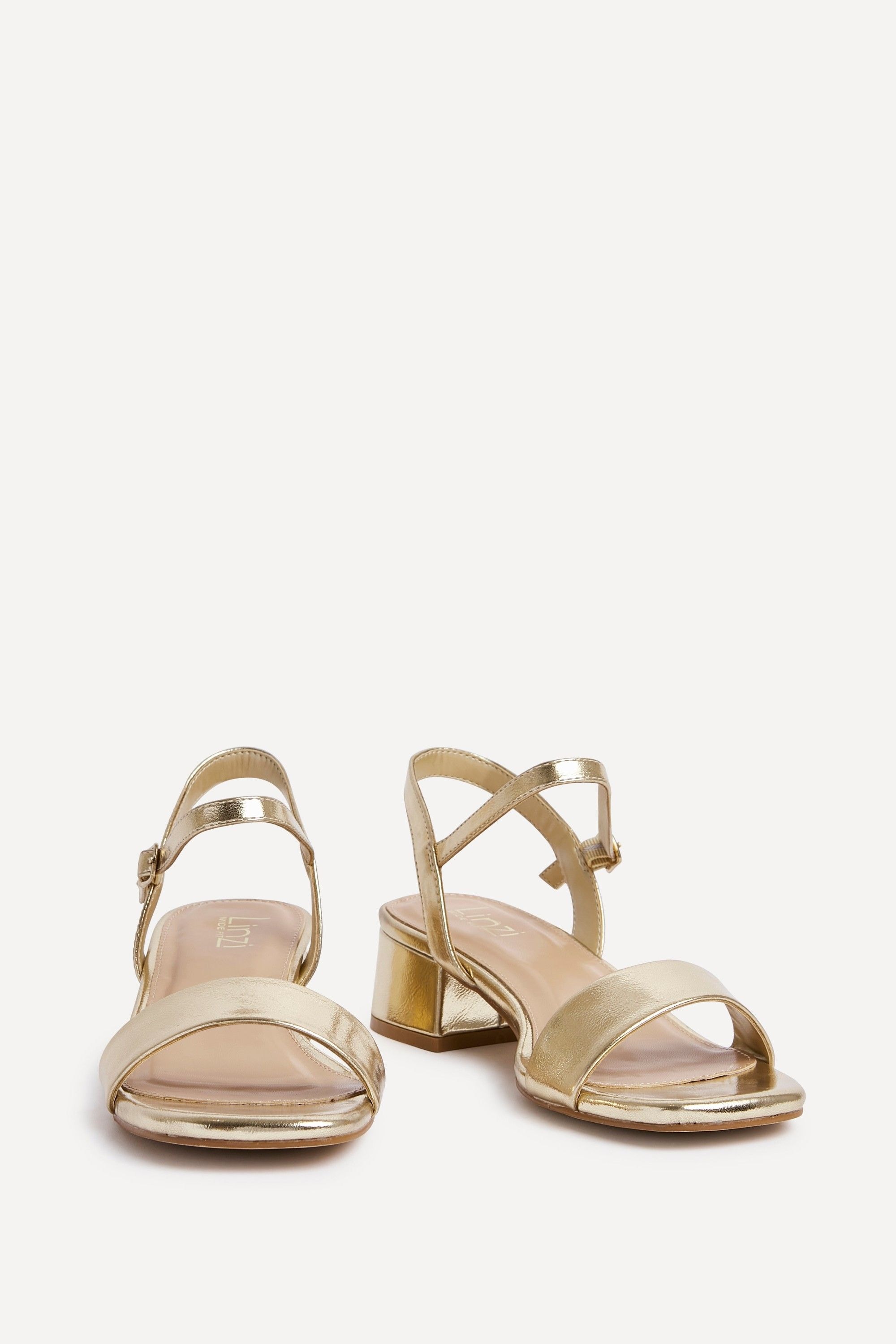 Linzi Carlie Wide Fit Gold Faux Leather Low Block Heel image 3