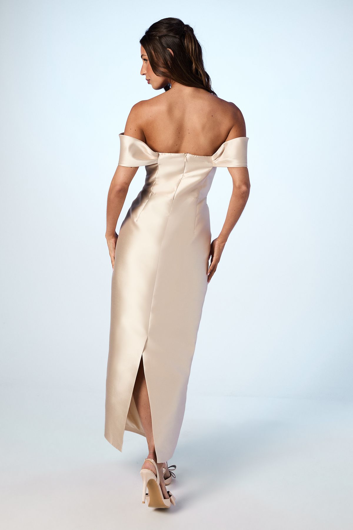 Coast Coast Honoured Twill Bardot Column Midi Bridesmaid Dress Champagne image 3