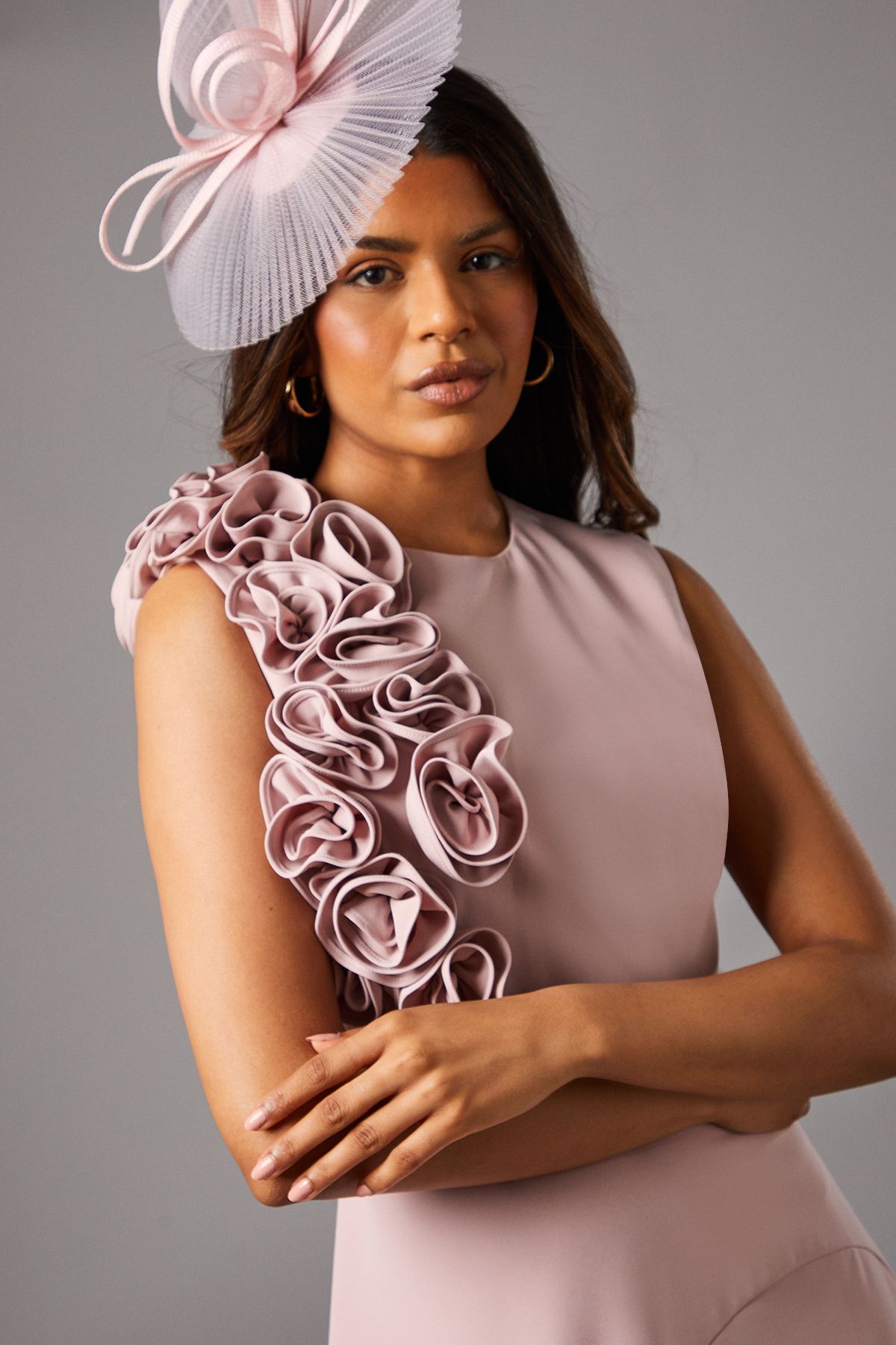 Coast Petite 3D Corsage High Low Dress Dusky Pink image 3