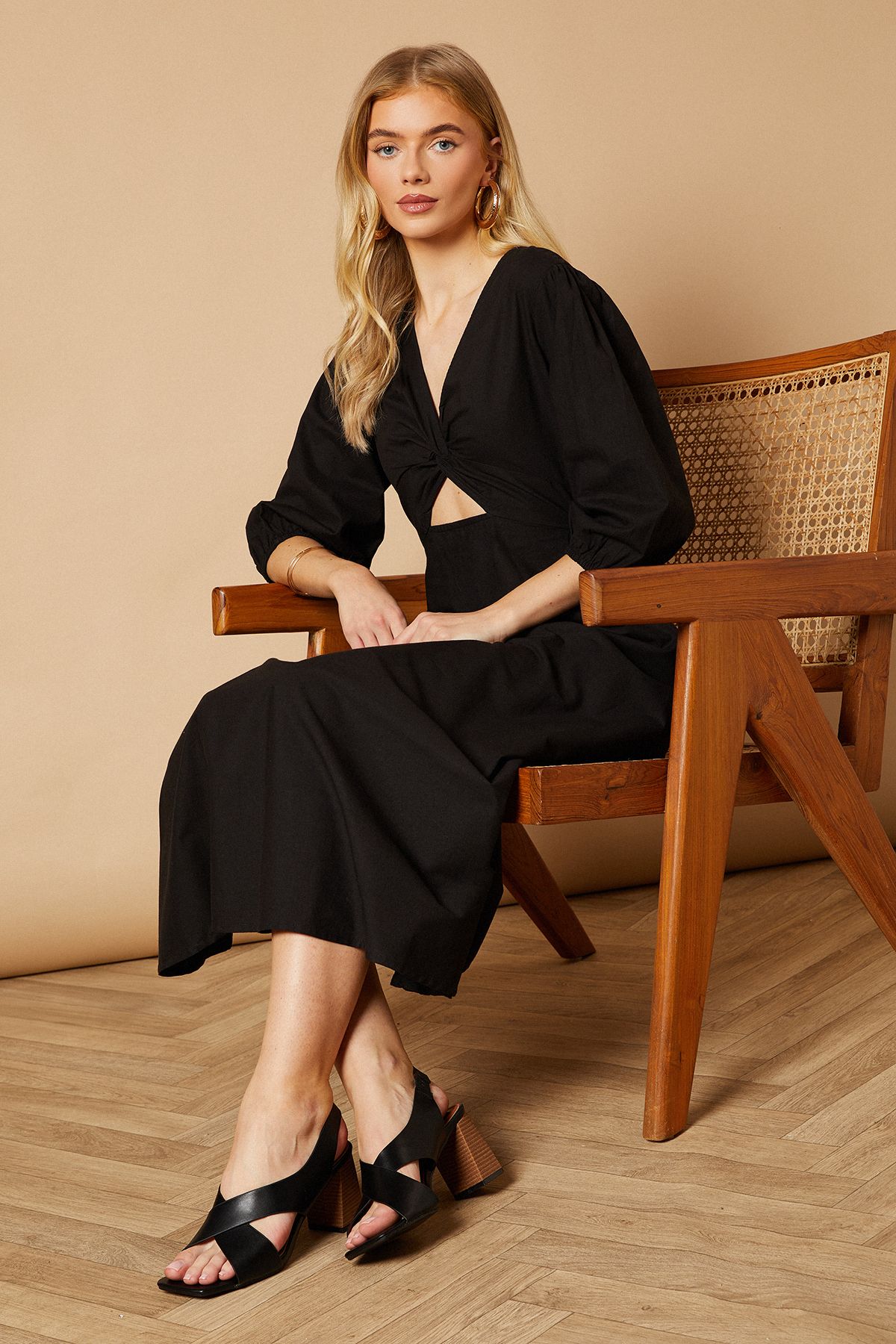 Oasis Skye Faux Leather Cross Strap Slingback Block Heel Sandals Black image 1