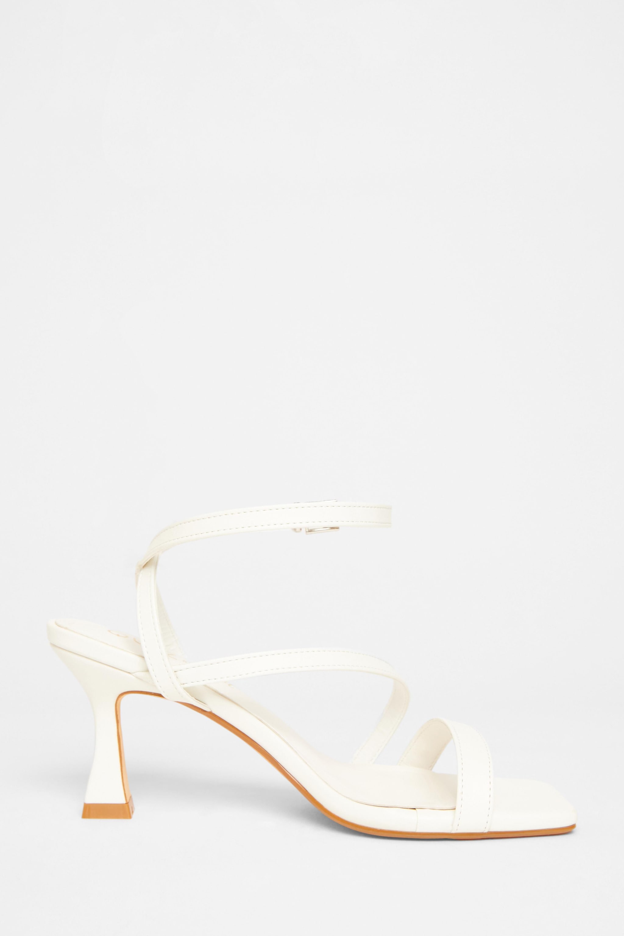 Quiz White Wide Fit Asymmetric Strap Heels image 5