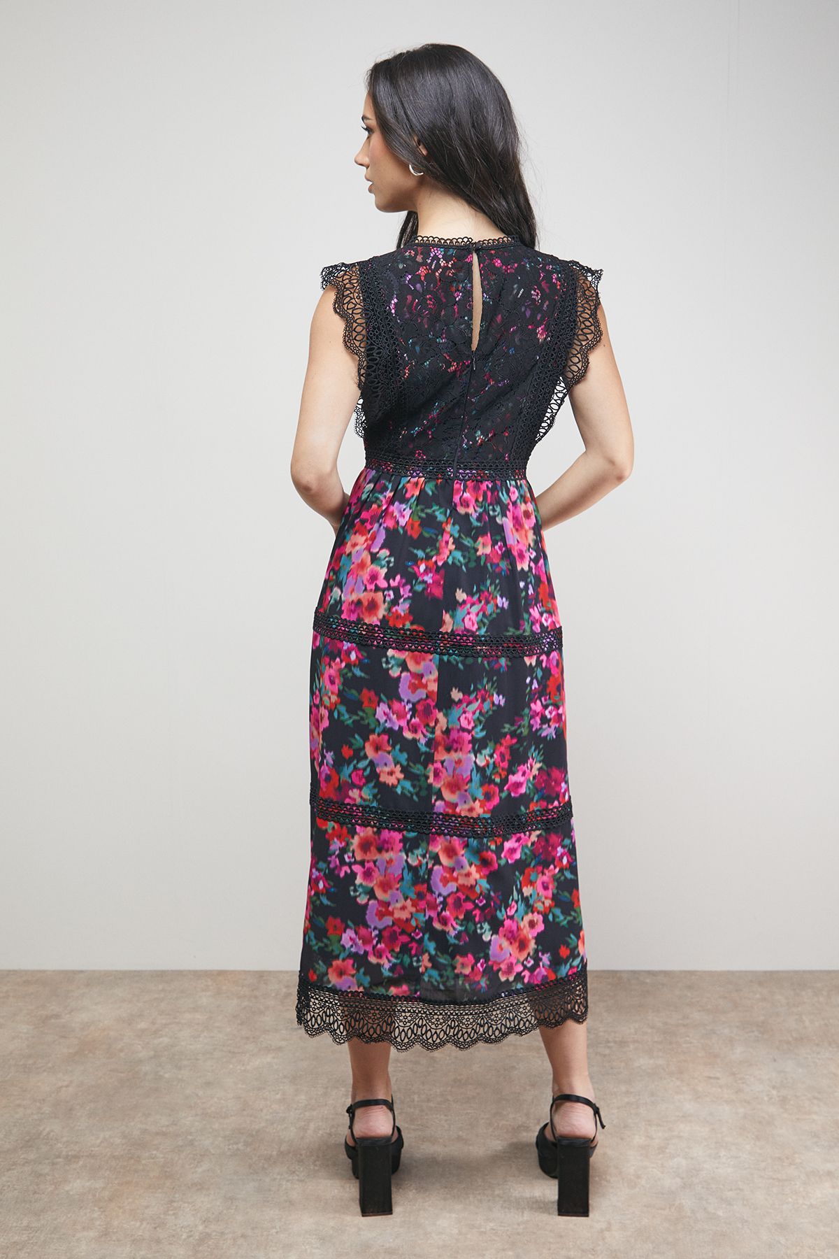 Oasis Lace Mix Bodice Midi Dress Multi image 3