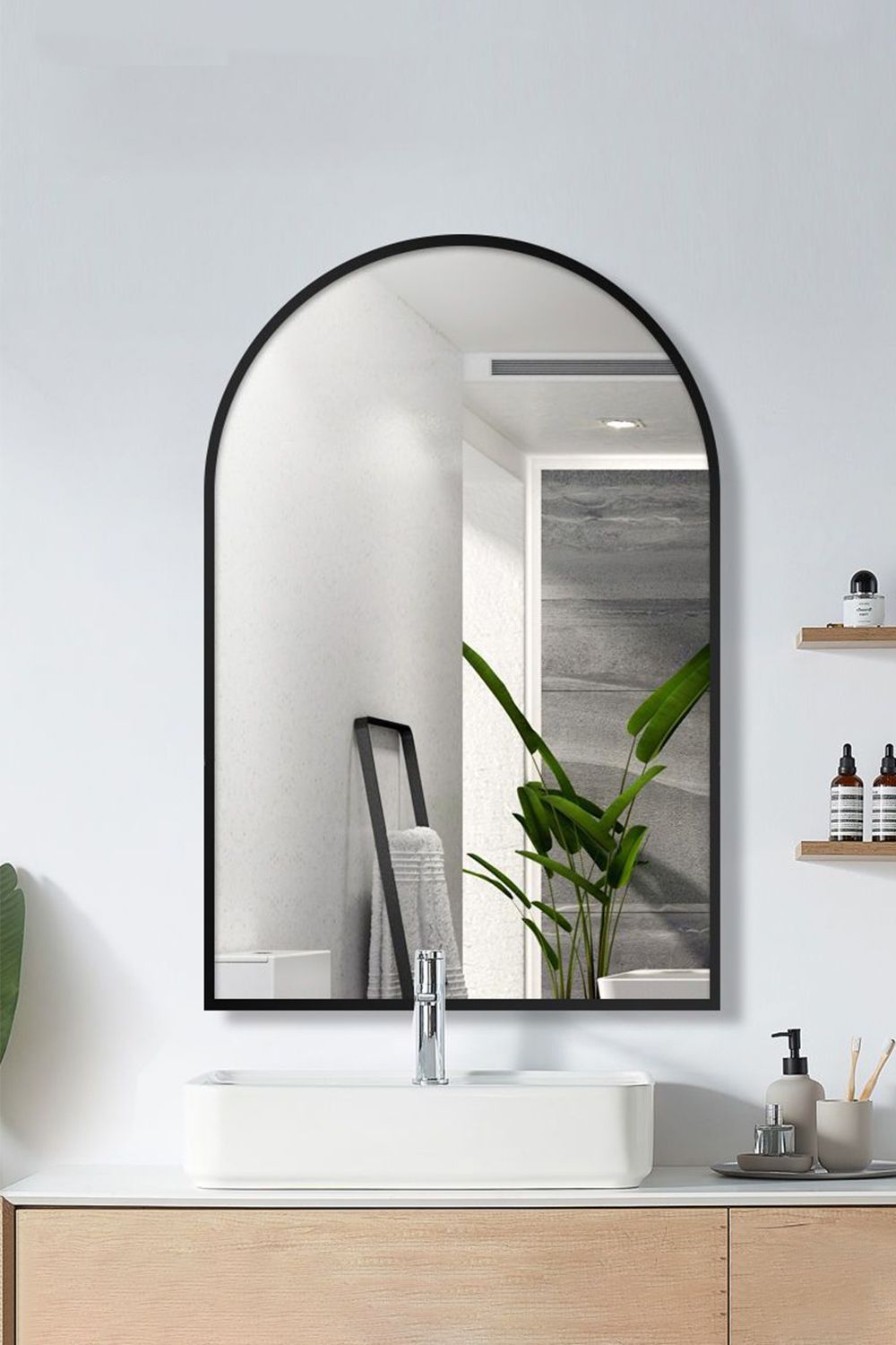 Living and Home 50x 70cm Modern Arched Metal Frame Bathroom Wall Mirror image 1