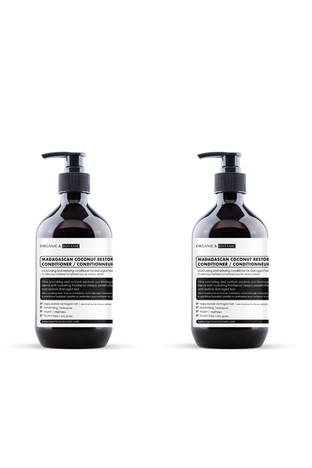 Organic & Botanic Madagascan Coconut Restoring Conditioner 500ml x 2 Duo Pack image 1