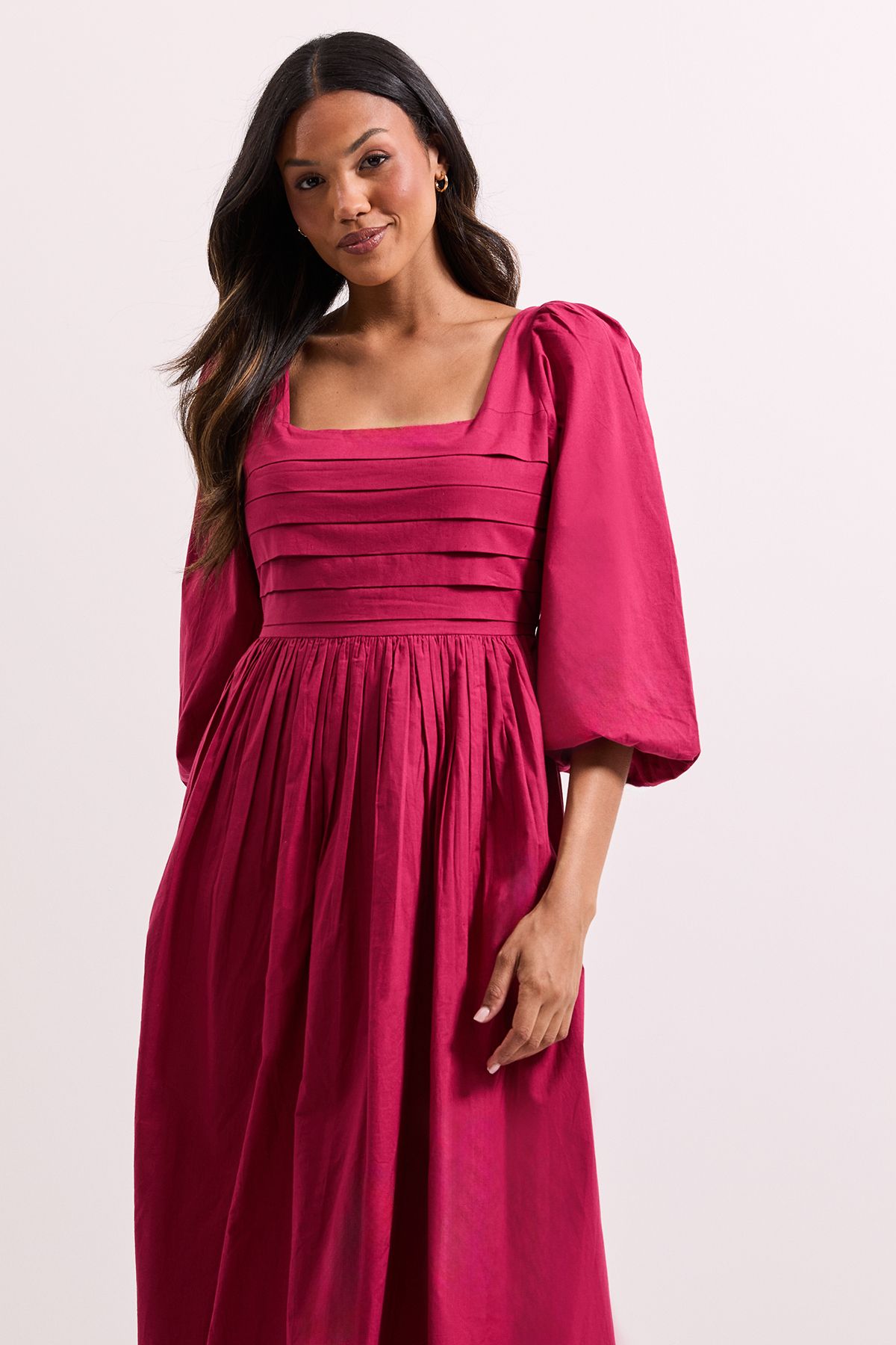 Dorothy Perkins Pleat Bodice Puff Sleeve Midi Dress Rose image 2