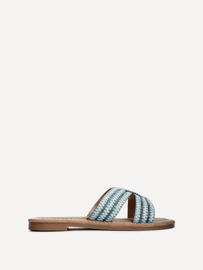 Linzi Solar Blue Flat Slider Sandals
