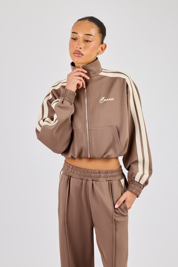 Cernucci Taping Cropped Funnel Neck Jacket - Taupe