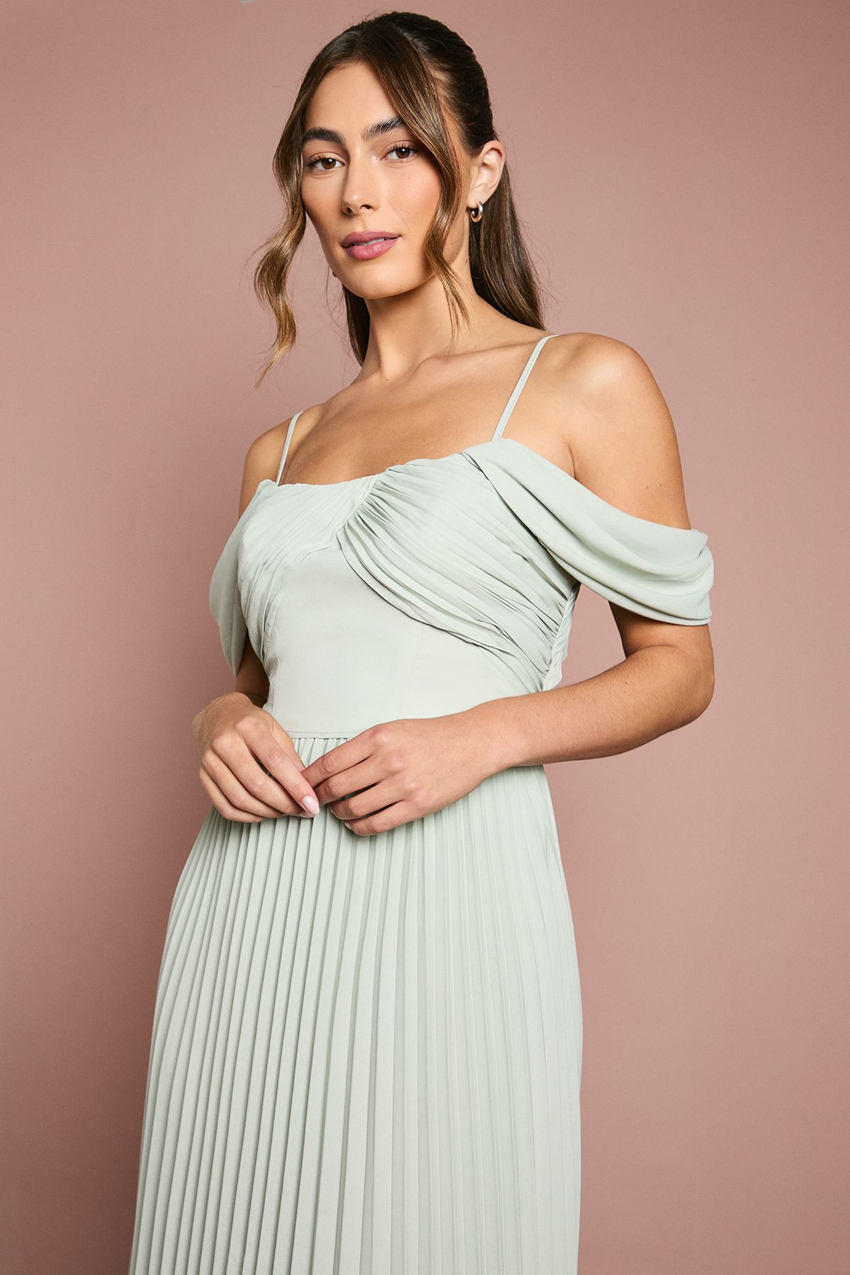 Coast Bardot Pleated Maxi Bridesmaid Dress Sage image 2