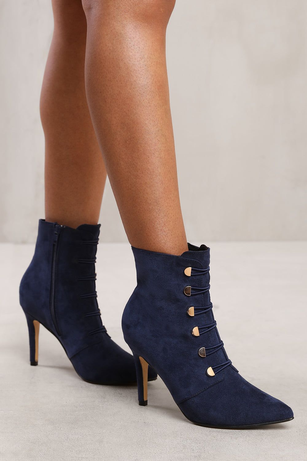 Where's That From 'Leane' Pointed Toe Mid Heel Ankle Boots With Gold Buttons image 2
