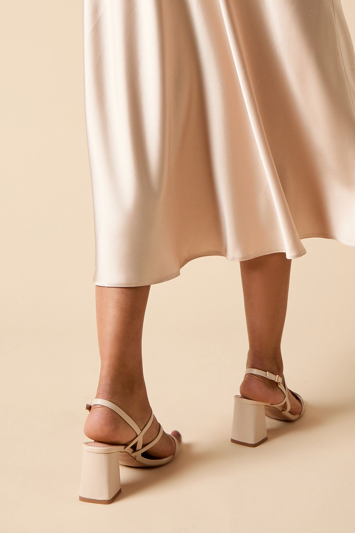 Dorothy Perkins Sophie Faux Leather Asymmetric Strap High Block Heel Sandals Beige image 3