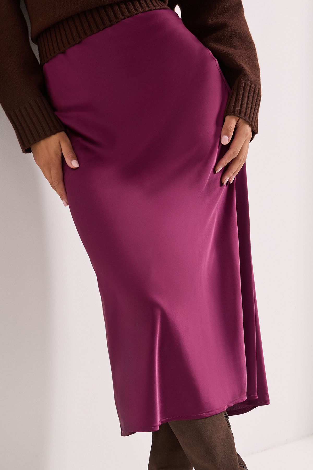 Dorothy Perkins Petite Satin Bias Cut Skirt Plum image 4