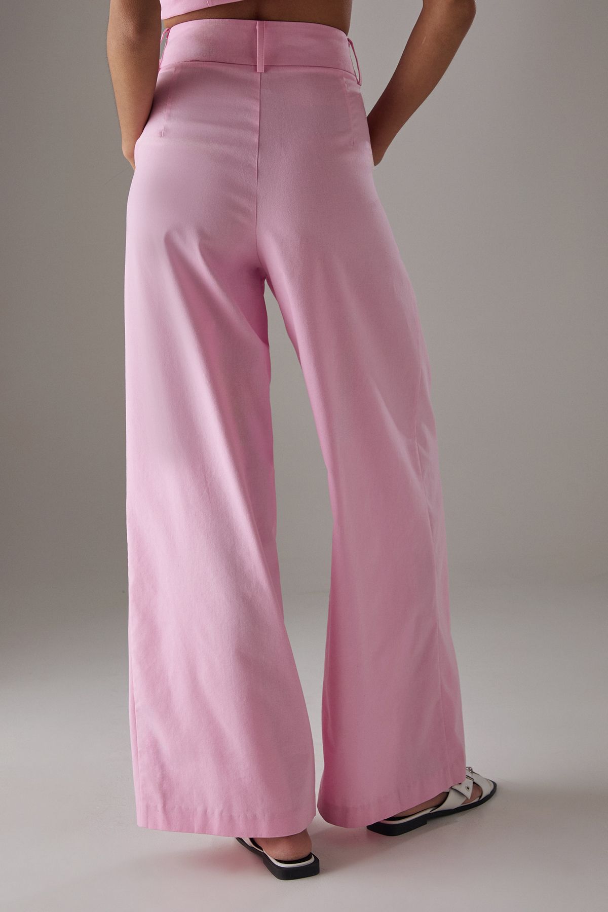 Warehouse Linen Blend Tailored Trousers Pink image 3