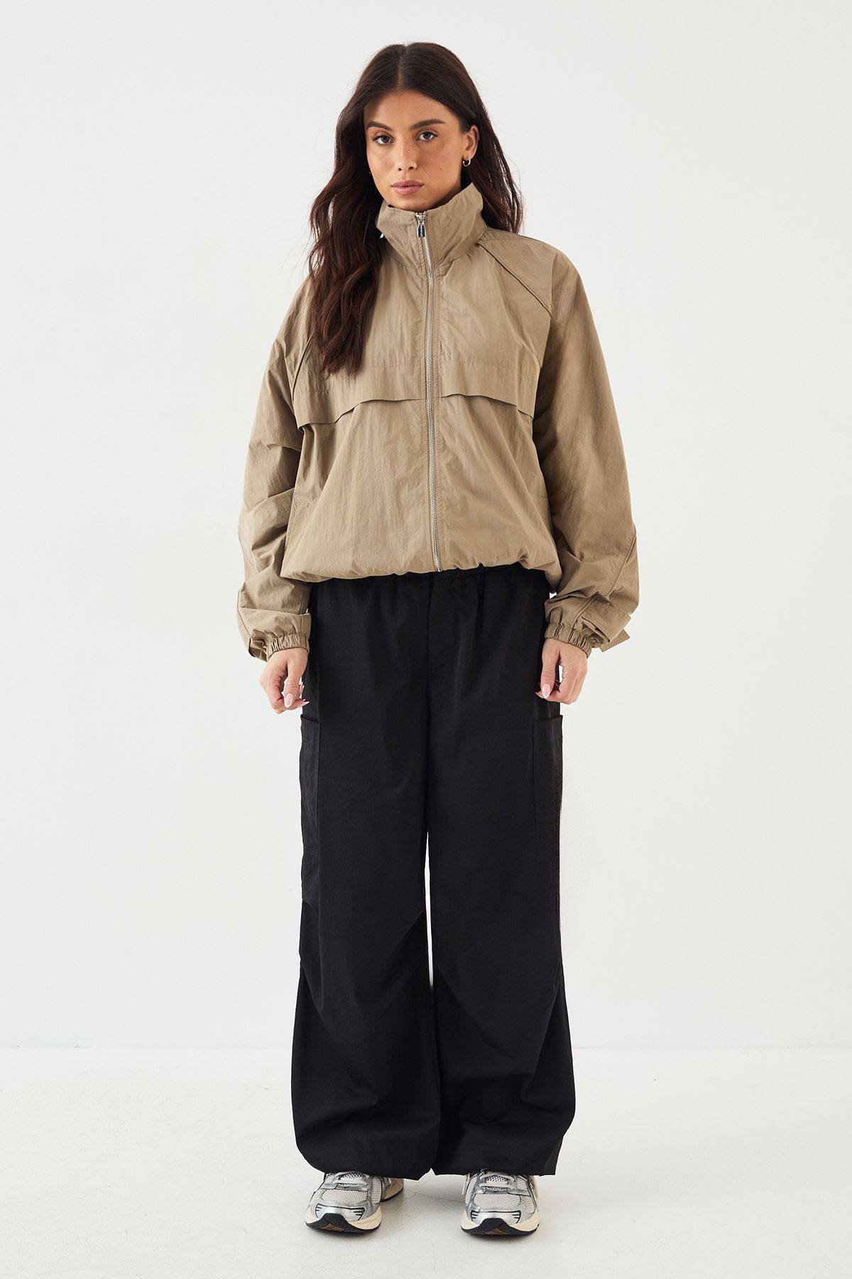 DSGN Studio DSGN Studio Nylon Zip Through Funnel Neck Track Jacket Taupe image 5