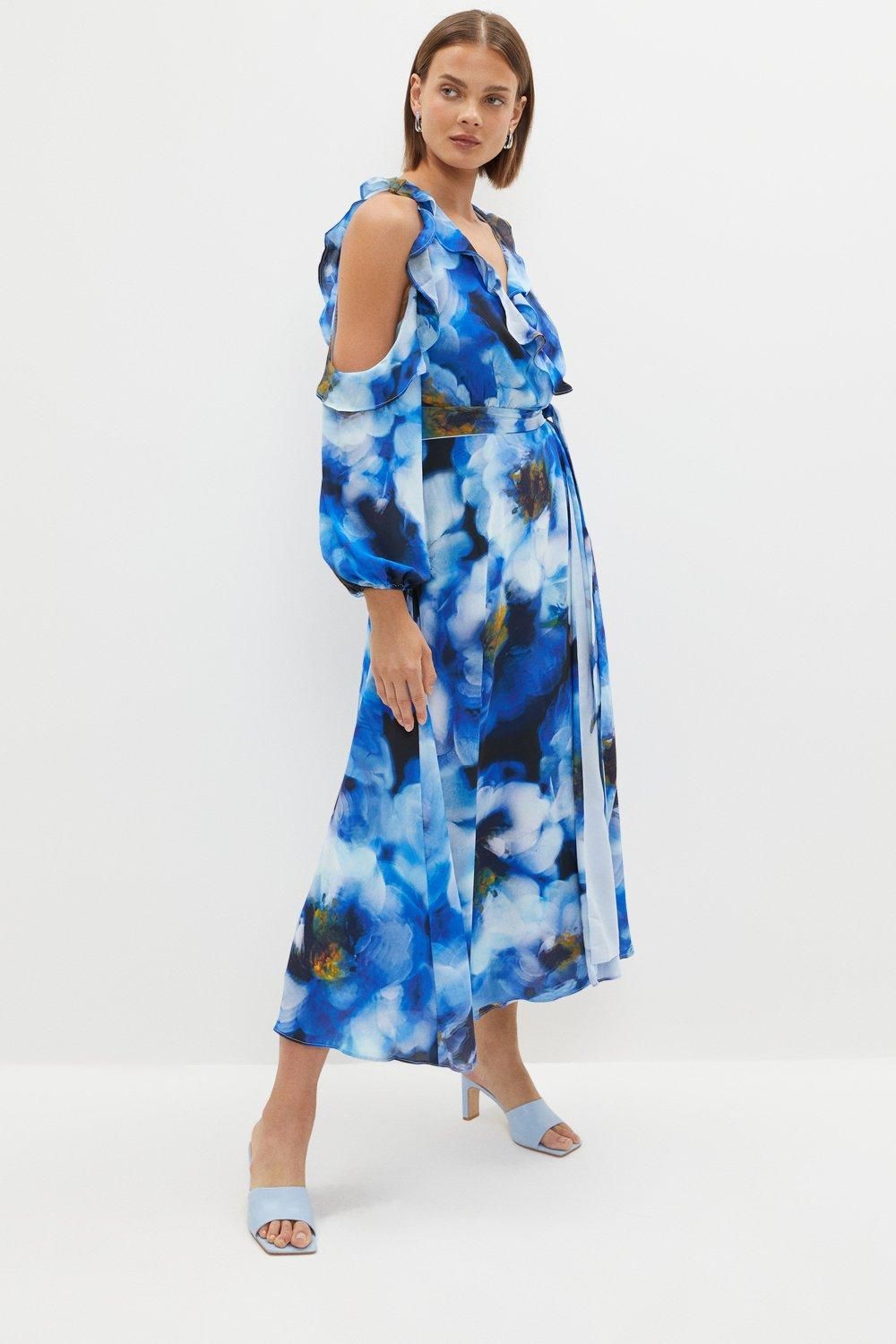 Coast Cold Shoulder Hem Sweep Midaxi Wrap Dress Multi