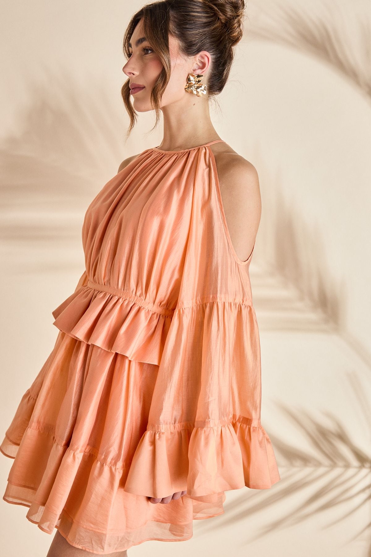 Coast Halter Neck Long Sleeve Organza Mini Holiday Dress Peach image 4